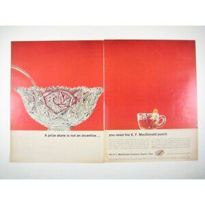 Vintage 1966 EF MacDonald Punch Bowl Crystal Print Ad 2 Pages MOD Home Decor